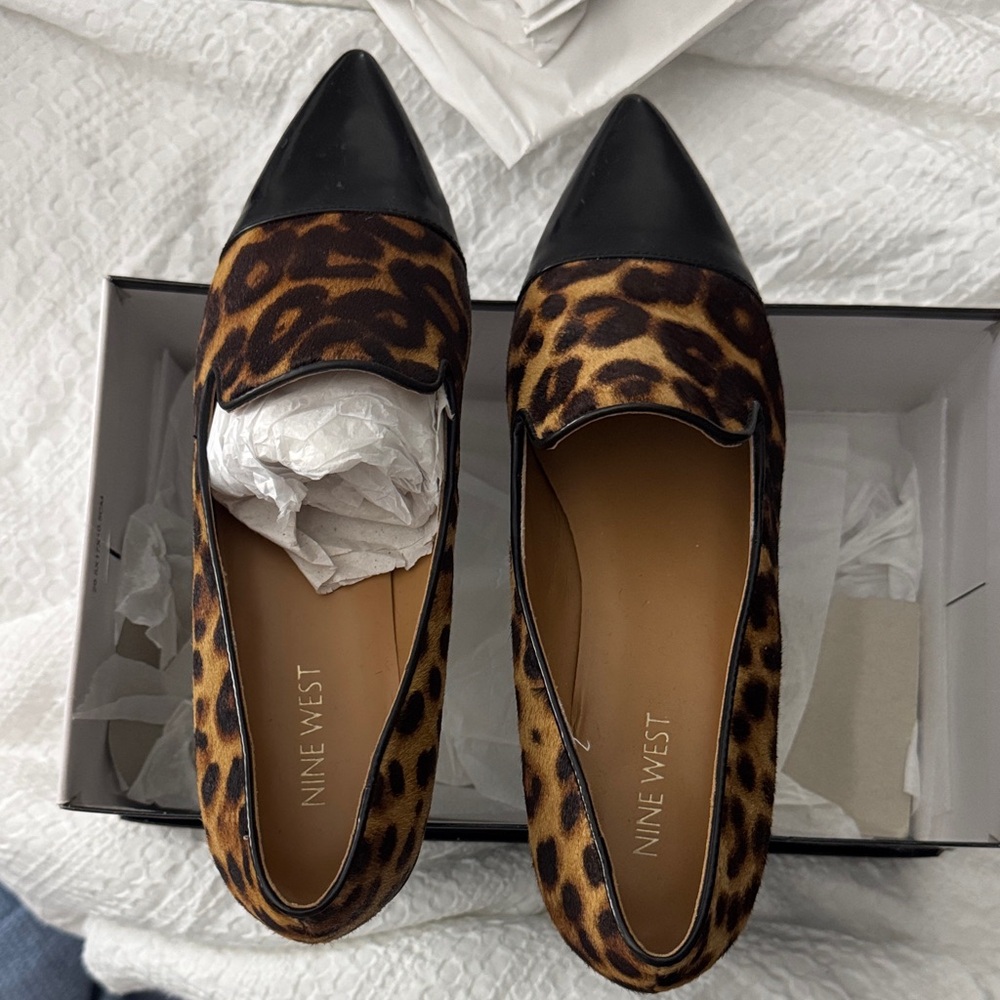 Nine West Black and Brown Leopard Flats
